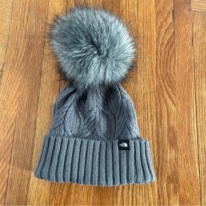 The North Face YOUTH Grey Oh-Mega Pom Beanie Hat